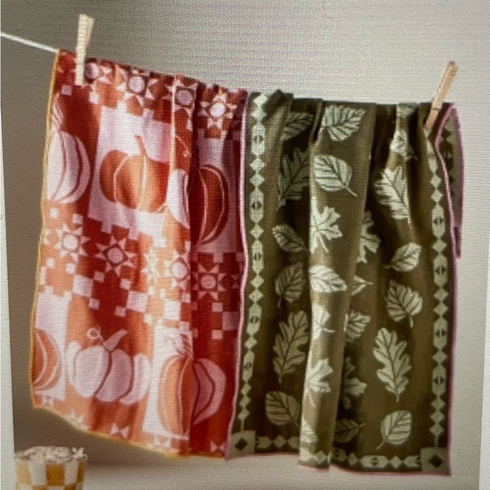 ❤️ ANTHROPOLOGIE PUMPKIN JACQUARD TEA DISH TOWELS SET OF 2 NEW